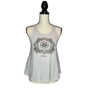 Hard Rock Cafe Dubai light gray sleeveless graphic corset tie swing top sz XS